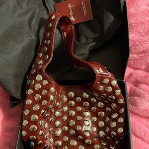 Chic Red Studded Shoulder Bag